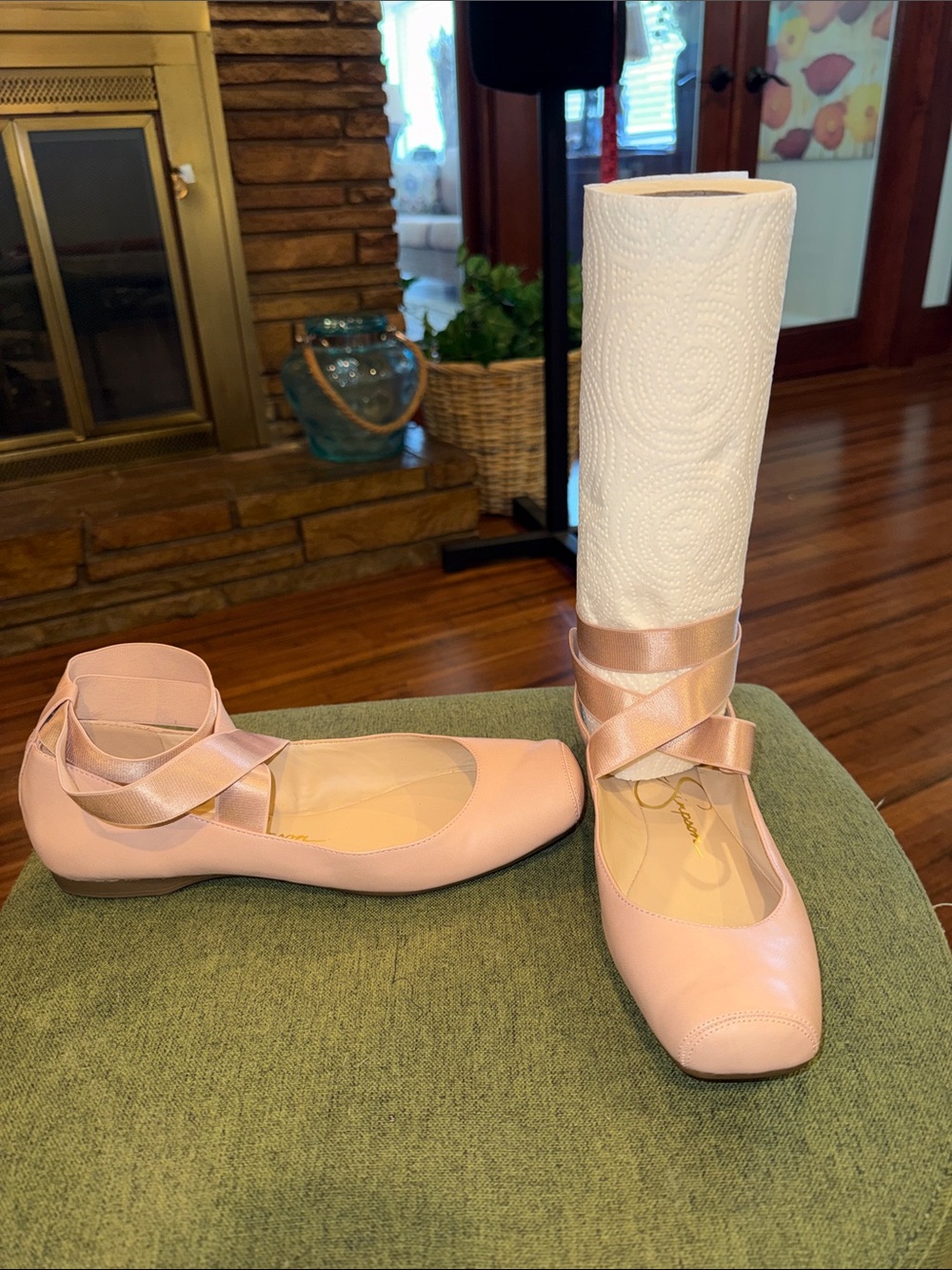 Jessica Simpson Women’s Ballet Flats with Satin Ankle Wraps - Pink Size 11